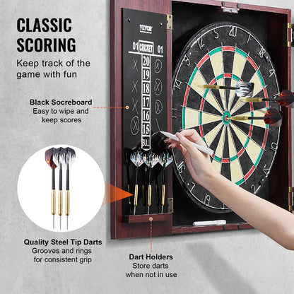 Darttavla och skåpset, färdigt att spela-paket Darttavlaskåp i officiell storlek, Stålspetsad darttavla med dolt skåp, Enkel montering, Komplett med alla tillbehör, Perfekt för cricketmatcher