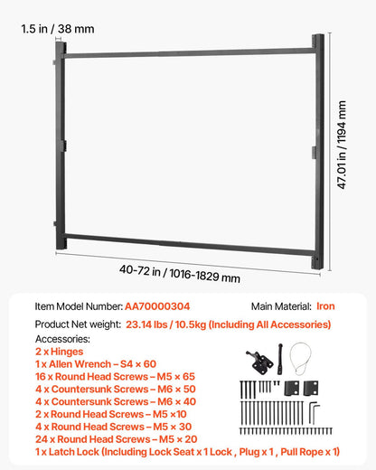 Grindbyggsats, passar 40 till 72 tum breda öppningar, upp till 4 till 5 fot höga staket, justerbar grindbyggsats, komplett grindram med anti-sag-funktion, lås och skruvar, för trästaket, järn