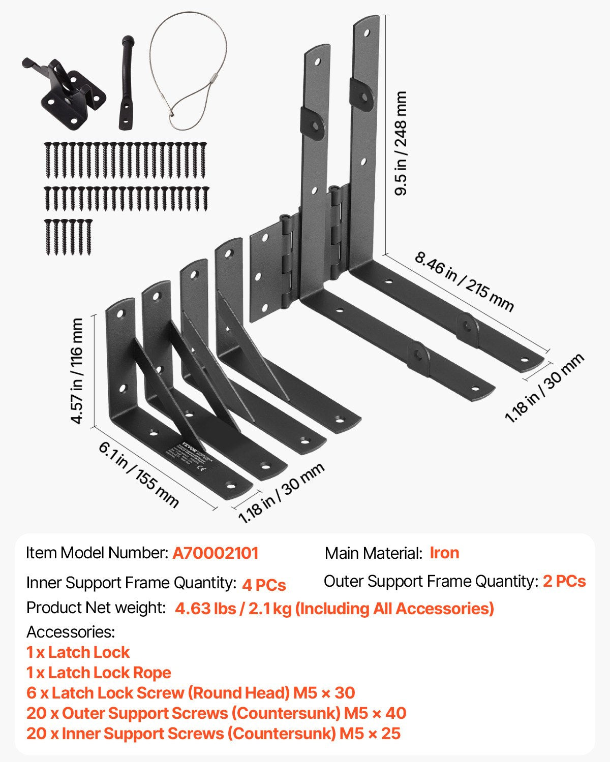 Hörnfäste för grind, grindramsfäste med anti-sack, grindramsfäste med spärrlina, spärrlås, för skjulportar, inhägnader, uppfarter, träfönster, järn, svart