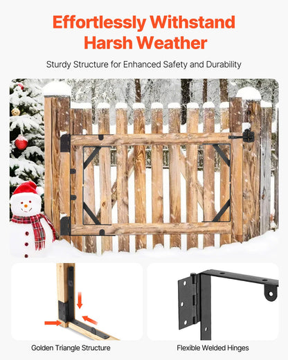 Gate Corner Brace Bracket, 2 Sets, Anti Sag Gate Frame Hardware Kit, Gate Frame Brace Bracket with Latch Lock, Screws, for Shed Doors, Corral Gates, Driveway Gates, Wood Windows, Iron, Black