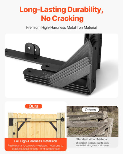 Gate Corner Brace Bracket, 2 Sets, Anti Sag Gate Frame Hardware Kit, Gate Frame Brace Bracket with Latch Lock, Screws, for Shed Doors, Corral Gates, Driveway Gates, Wood Windows, Iron, Black