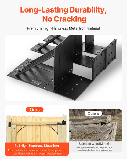 Hörnfäste för grind, 2 set, grindramsfäste med lås, skruvar, för skjulportar, inhägnader, uppfarter, stallgrindar, järn, svart