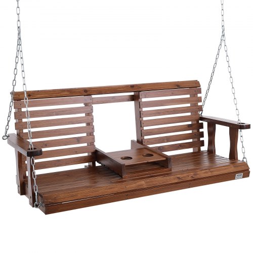 Wooden Porch Swing 5 ft, Patio bench swing for Courtyard & Garden, Upgraded 880 lbs Strong Load Capacity, Heavy Duty Swing Chair Bench with Hanging Chains for Outdoors, Brown