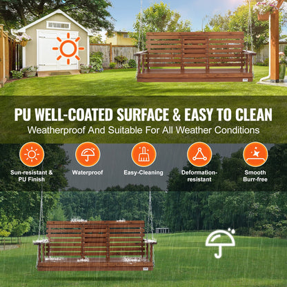 Wooden Porch Swing 5 ft, Patio bench swing for Courtyard & Garden, Upgraded 880 lbs Strong Load Capacity, Heavy Duty Swing Chair Bench with Hanging Chains for Outdoors, Brown