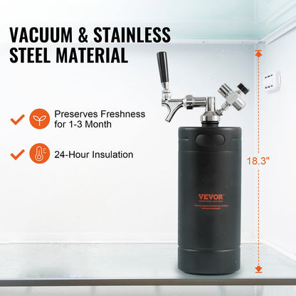 Ölgrowler-tappsystem, 128 oz 4 l minifat, tryckölgrowler i 304 rostfritt stål, fatgrowler med tryckdisplay, CO2-regulator, läckagesäker ring för fatöl, hembryggning, hantverksöl