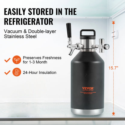 Ölgrowler-tappsystem, 128 oz 4 l minifat, tryckölgrowler i 304 rostfritt stål, fatgrowler med tryckdisplay, CO2-regulator, läckagesäker ring för fatöl, hembryggning, hantverksöl