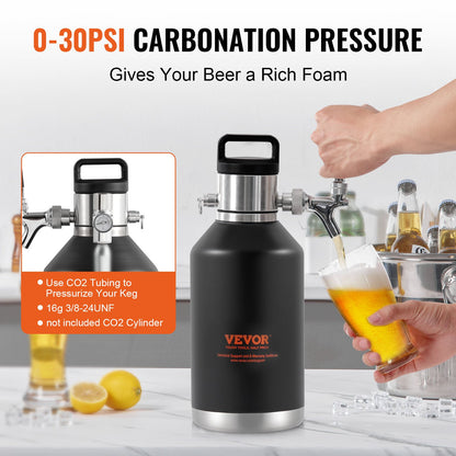 Ölgrowler-tappsystem, 128 oz 4 l minifat, tryckölgrowler i 304 rostfritt stål, fatgrowler med tryckdisplay, CO2-regulator, läckagesäker ring för fatöl, hembryggning, hantverksöl