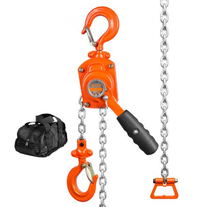 Manuell kättingtelfer, 1/2 ton 499,5 kg kapacitet 1,5 m, medföljande, G80 galvaniserat kolstål med Weston dubbelspärrbroms, automatisk kedjeföring och 360° roterande krok, för garage/fabriksbrygga