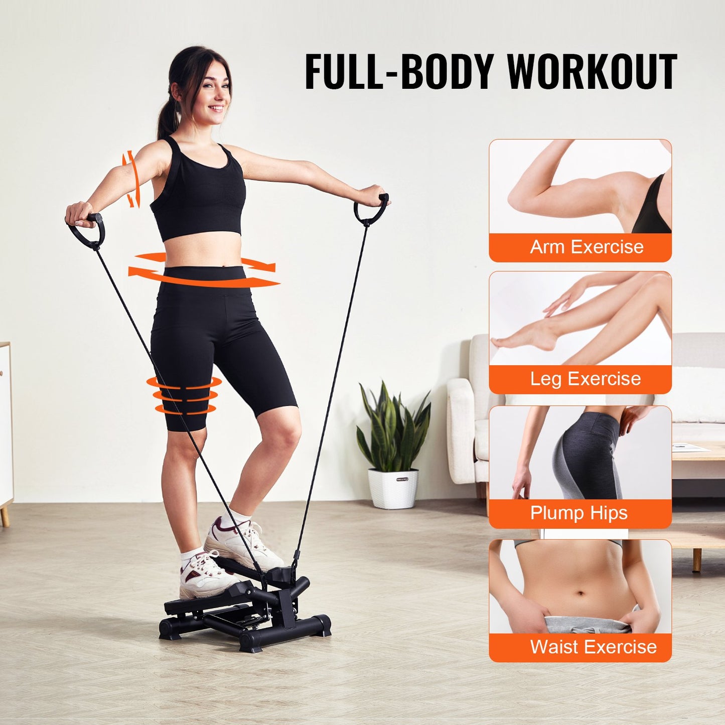 Trappsteg, Mini-step för träning hemma, Hydraulisk fitness-twiststep med motståndsband, Helkroppsträningsutrustning för konditionsträning, Trappklättrare med LCD-skärm, 160 kg lastkapacitet