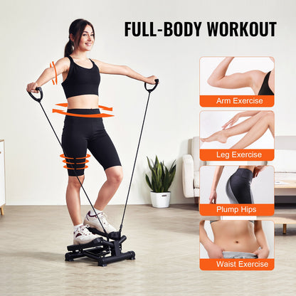 Trappsteg, Mini-step för träning hemma, Hydraulisk fitness-twiststep med motståndsband, Helkroppsträningsutrustning för konditionsträning, Trappklättrare med LCD-skärm, 160 kg lastkapacitet