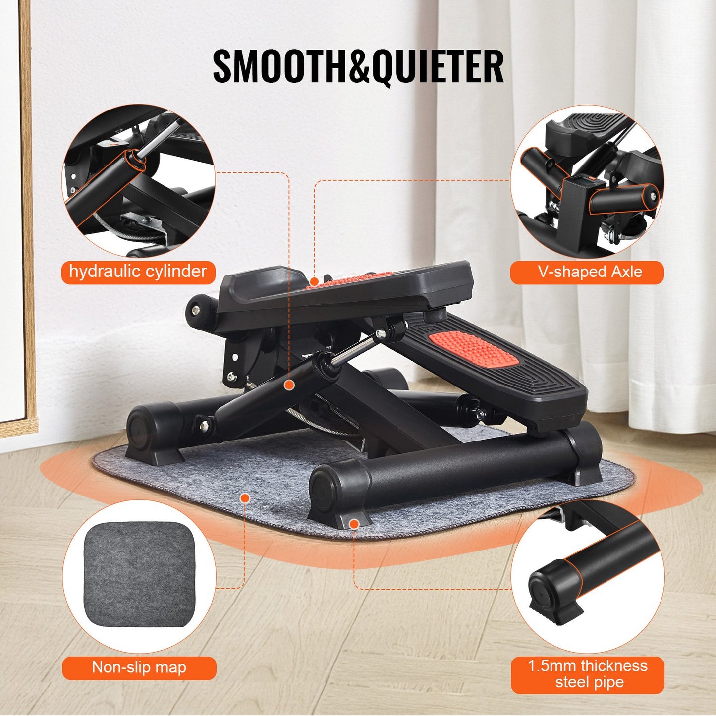 Trappsteg, Mini-step för träning hemma, Hydraulisk fitness-twiststep med motståndsband, Helkroppsträningsutrustning för konditionsträning, Trappklättrare med LCD-skärm, 160 kg lastkapacitet