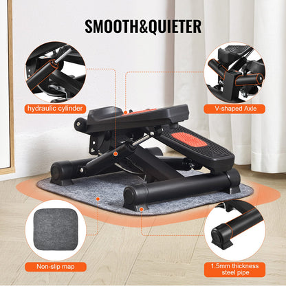 Trappsteg, Mini-step för träning hemma, Hydraulisk fitness-twiststep med motståndsband, Helkroppsträningsutrustning för konditionsträning, Trappklättrare med LCD-skärm, 160 kg lastkapacitet
