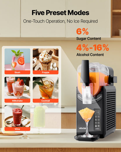 Slushie-maskin, 2,6 l/88 oz, ingen is behövs, slushmaskin för hemmet, fryst dryckesmaskin med 5 förinställda program, margaritamaskin med självrengöring, frysta margaritas, frappés, milkshake och mer