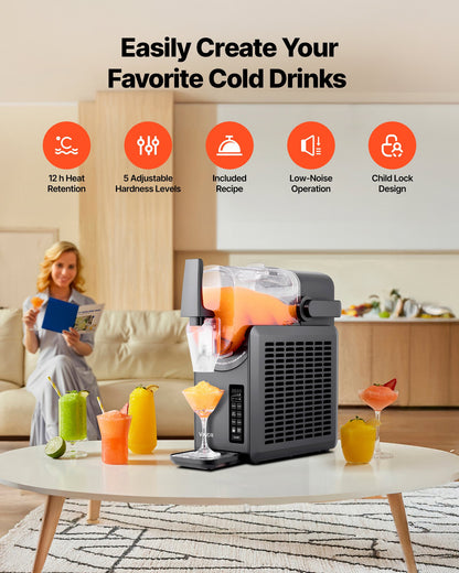 Slushie-maskin, 2,6 l/88 oz, ingen is behövs, slushmaskin för hemmet, fryst dryckesmaskin med 5 förinställda program, margaritamaskin med självrengöring, frysta margaritas, frappés, milkshake och mer