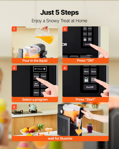 Slushie-maskin, 2,6 l/88 oz, ingen is behövs, slushmaskin för hemmet, fryst dryckesmaskin med 5 förinställda program, margaritamaskin med självrengöring, frysta margaritas, frappés, milkshake och mer