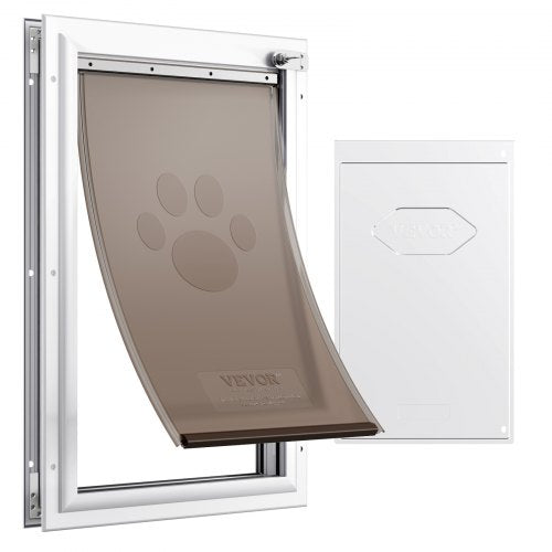 Husdjurslucka, 28,5 cm x 41,5 cm aluminiumram med lås- och klaffsystem, väderbeständig hundlucka, enkel att installera i inner- eller ytterdörrar, husdjurslucka lämplig för katt, hund och kattungar (vit-M)