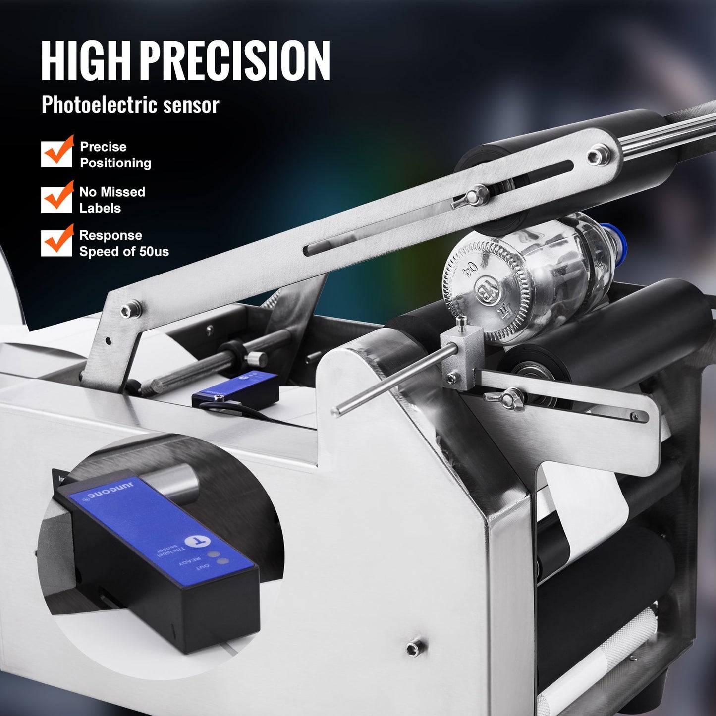 Halvautomatisk rund etiketteringsmaskin, 20-50 st/min, elektrisk etikettapplikator för runda flaskor, etiketteringsmaskin för runda flaskor lämplig för flaskdiameter 0,79-4,72 tum (med pressstång)