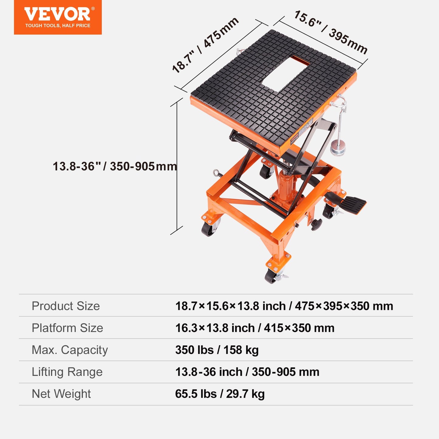 Hydraulic Motorcycle Lift Table 158.8 kg Dirt Bike Scissor Jack Stand