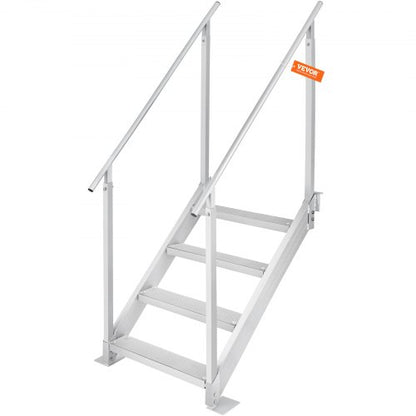 Bryggstege med 4 steg, bryggtrappa 30''-38'' justerbar höjd, 500 lbs lastkapacitet, pontonbåtstege i aluminium med dubbla ledstänger och halkfri pedal för ombordstigning på fartyg/sjö/pool/marin