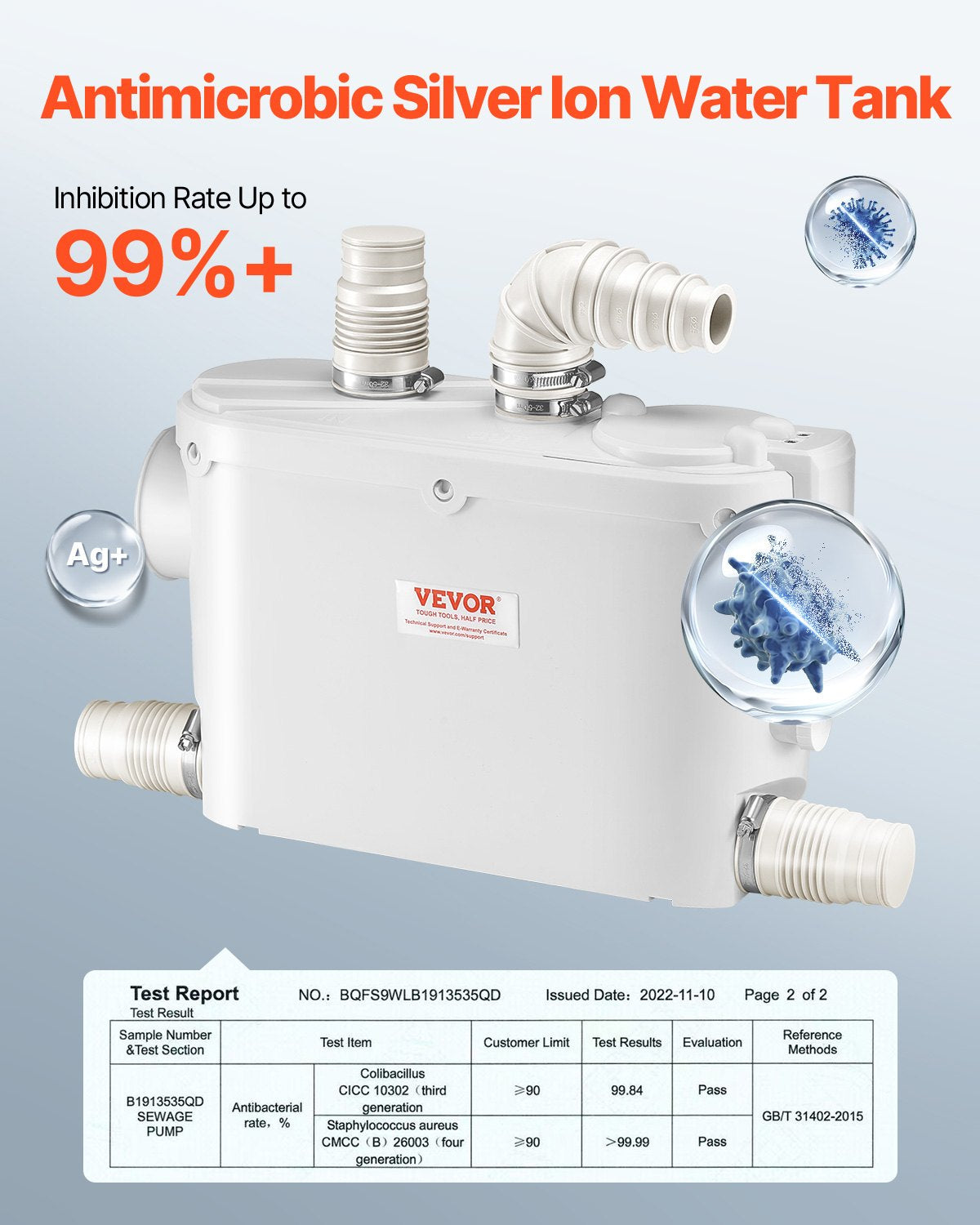 Maceratorpump, 500 W, 6600 l/h flöde, 8 m tryck, macerator avloppspump med 3 vatteninlopp för toalett, källare, kök, handfat, dusch, badkar, avloppsvattenavfallshantering, uppspolningsmaskin