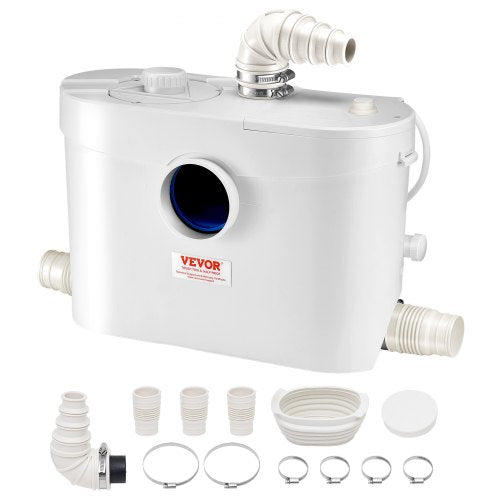 Maceratorpump, 900 W, 180 l/min (48 gpm) flöde, 40 fot/12 m tryckhöjd, macerator avloppstoalettpump med 4 vatteninlopp, avloppsvattenavfallsmaskin för toalett, källare, dusch, handfat, tvättstuga, badkar