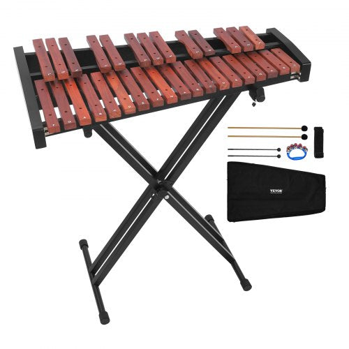 Glockenspiel Xylophone, 32 Notes, Wooden Professional Xylophone Percussion Instrument, with Height Adjustable Stand, 4 Mallets, Carrying Bag, Beginner Musical Instrument Kit for Adults and Kids