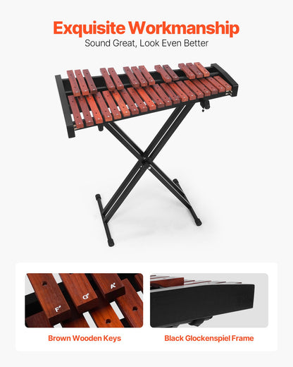 Klockspelsxylofon, 32 toner, professionellt xylofonslagverksinstrument i trä, med höjdjusterbart stativ, 4 klubbor, bärväska, musikinstrumentkit för nybörjare för vuxna och barn
