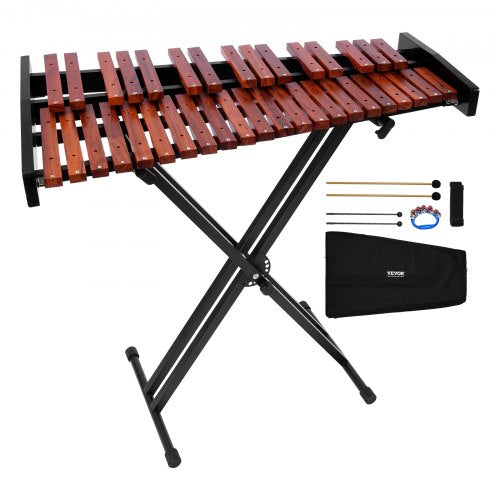 Klockspelsxylofon, 37 toner, professionellt xylofonslagverksinstrument i trä, med höjdjusterbart stativ, 4 klubbor, bärväska, musikinstrumentkit för nybörjare för vuxna och barn