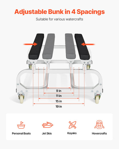 Vattenskotervagn, 450 kg lastkapacitet, vattenskoterställ, vattenskotervagn för att flytta vattenskoter, justerbara britsar med 4 hjul och 2 bromsar, kraftig vattenskotervagn för kajaker, vattenskotrar, motorbåtar