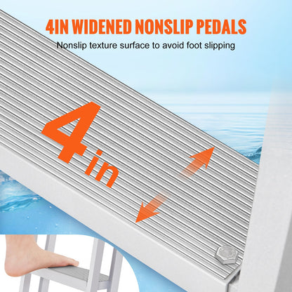 Bryggstege, avtagbara 4 steg, 145 kg lastkapacitet, pontonbåtstege i aluminiumlegering med 10 cm brett steg och halkfri pedal, enkel att installera för ombordstigning på fartyg/sjö/pool/marin