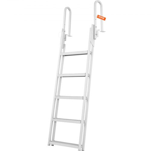 Uppfällbar bryggstege med 5 steg, 145 kg lastkapacitet, pontonbåtstege i aluminium med 10 cm brett steg och halkfri pedal, badstege för fartyg/sjö/pool/marin ombordstigning
