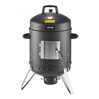Charcoal Smoker, 406mm Vertical Charcoal BBQ Grill, Coated Steel Barbecue Smoker with 2 Grilling Grates, Thermometer, Air Vents & Removable Ash Tray, Ideal for Backyard Patio Parties Cooking