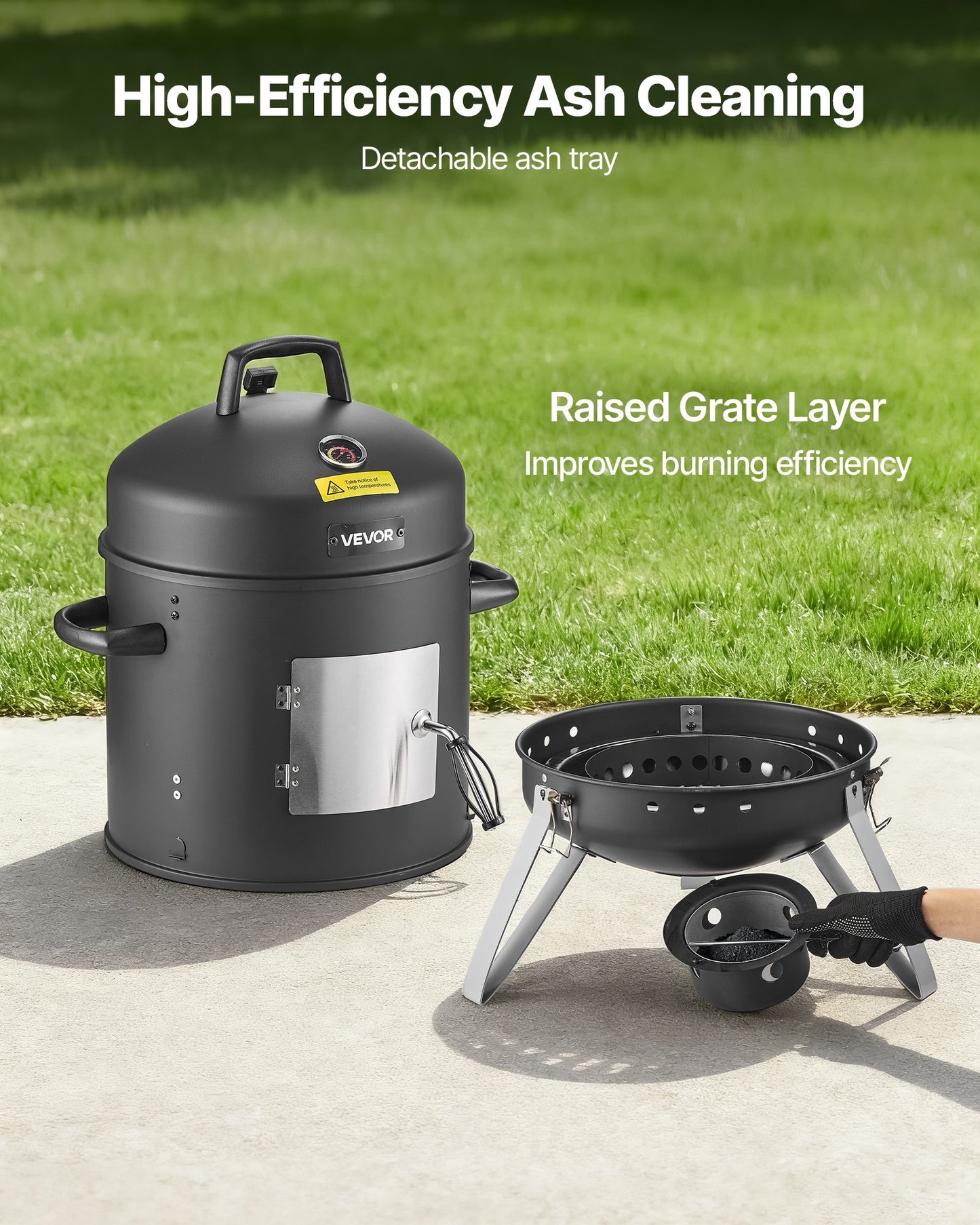 Charcoal Smoker, 406mm Vertical Charcoal BBQ Grill, Coated Steel Barbecue Smoker with 2 Grilling Grates, Thermometer, Air Vents & Removable Ash Tray, Ideal for Backyard Patio Parties Cooking