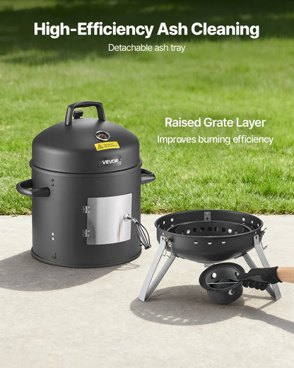 Charcoal Smoker, 406mm Vertical Charcoal BBQ Grill, Coated Steel Barbecue Smoker with 2 Grilling Grates, Thermometer, Air Vents & Removable Ash Tray, Ideal for Backyard Patio Parties Cooking