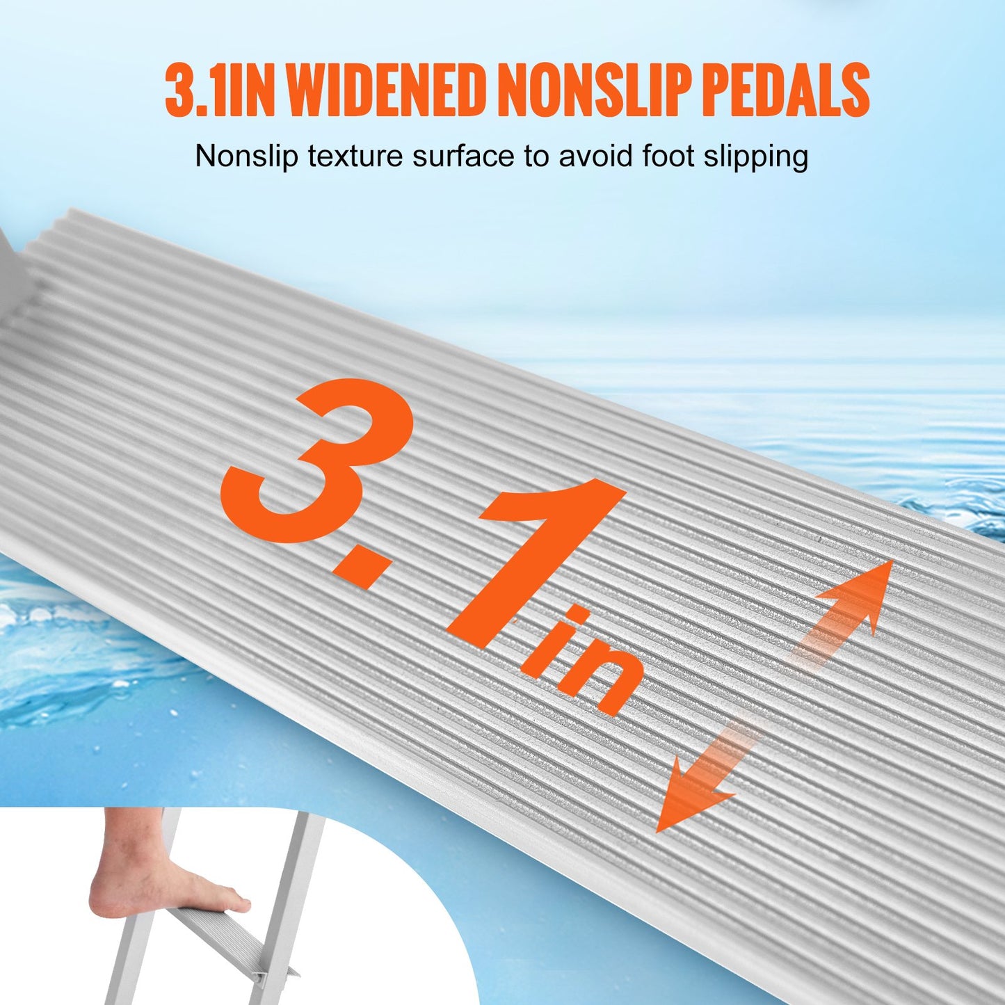Bryggstege, avtagbar med 4 steg, 500 lbs lastkapacitet, pontonbåtstege i aluminiumlegering med 3,1'' brett steg och halkfri pedal, enkel att installera för ombordstigning på fartyg/sjö/pool/marin
