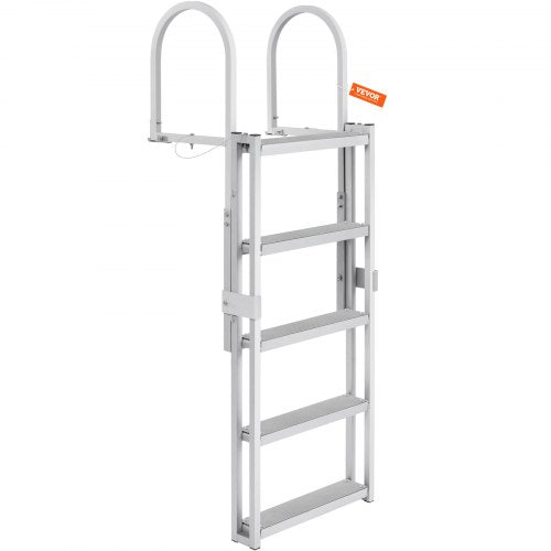 Bryggstege, utdragbar med 5 steg, lastkapacitet 147 kg, pontonbåtstege i aluminiumlegering med justerbar höjd från 170 cm till 200 cm, 10 cm brett steg och halkfri pedal, för ombordstigning på fartyg/sjö/pool/marinbåtar