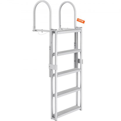 Bryggstege, utdragbar med 5 steg, lastkapacitet 147 kg, pontonbåtstege i aluminiumlegering med justerbar höjd från 170 cm till 200 cm, 10 cm brett steg och halkfri pedal, för ombordstigning på fartyg/sjö/pool/marinbåtar