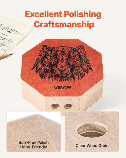 Unik Cajon-trumma, med invändiga gitarrsträngar, bärbar slagverkslåda i trä, truminstrument i björkträ med justerbar rem, för nybörjare och proffs, 295 x 295 x 100 mm