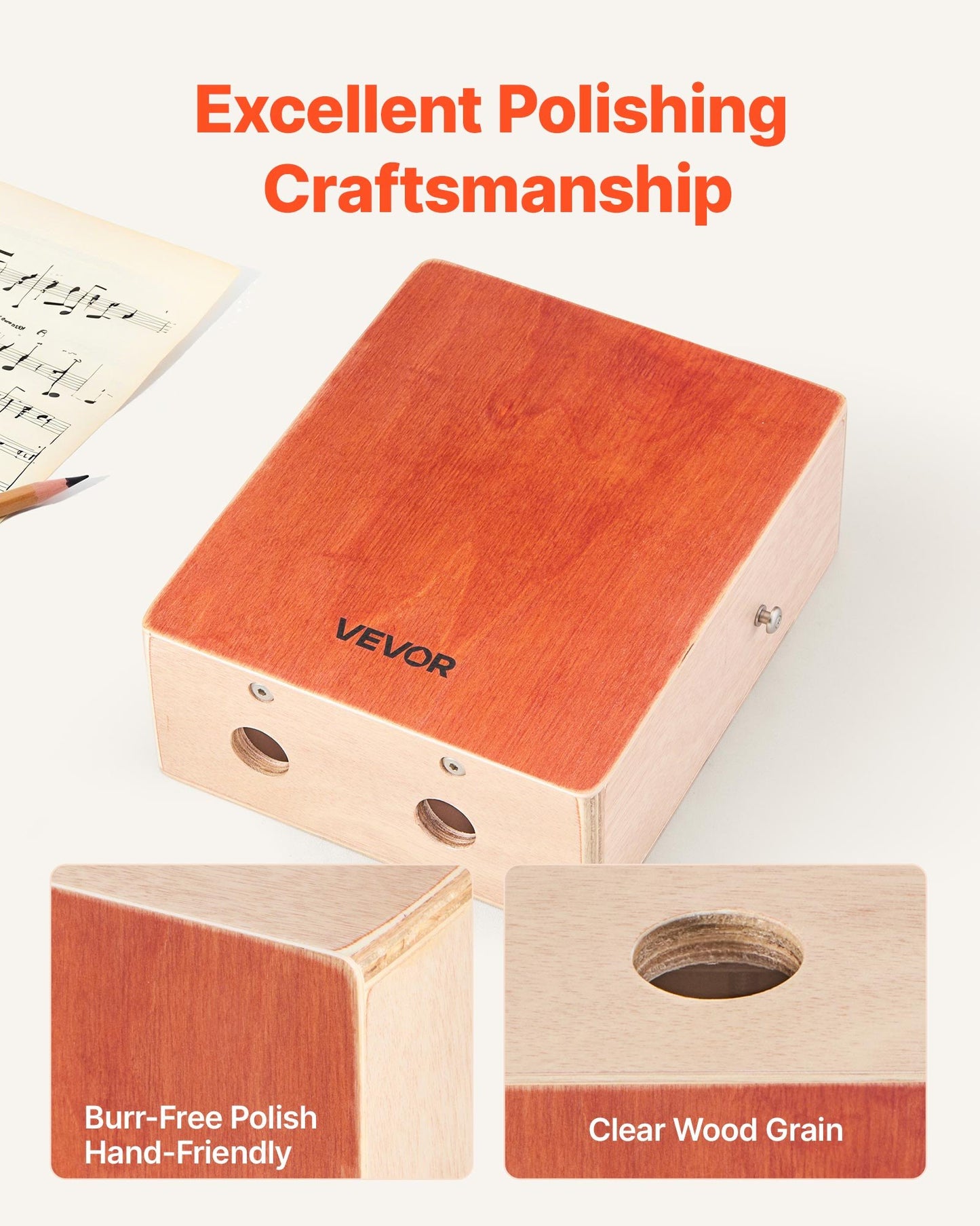 Cajon-trumma, med invändiga gitarrsträngar, lätt slagverkslåda i trä, bärbar trumma i björkträ med resväska, justerbar rem, för nybörjare och proffs, 230 x 100 x 280 mm