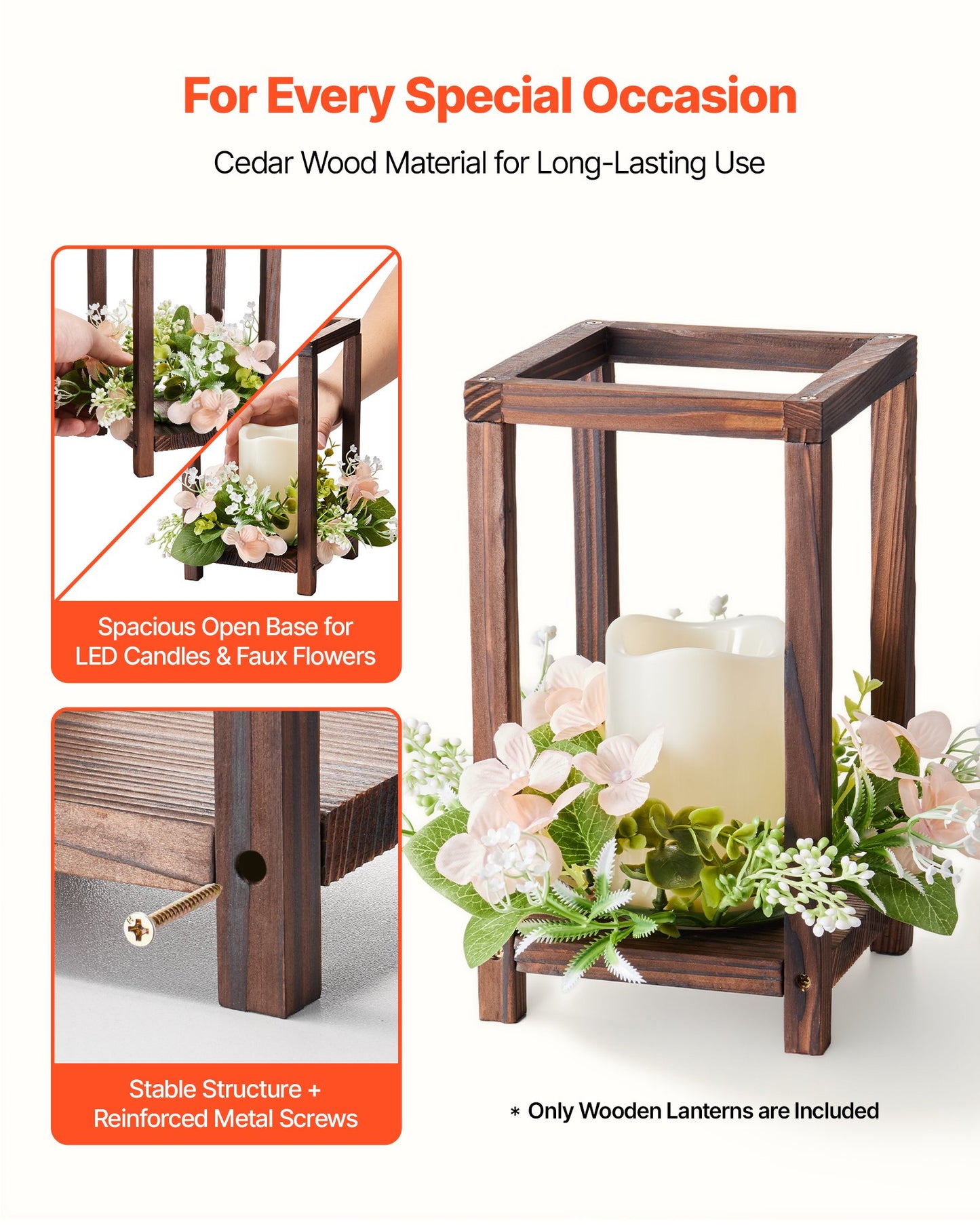 24 Pcs Wooden Wedding Lantern, Cedar Wood and Plastic Wooden Lantern Candle Holder, Rustic Decorative Home Centerpiece Ideal for Wedding Table Party Farmhouse Indoor Decor, Brown