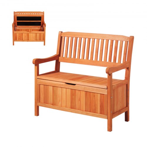 Outdoor Storage Bench, 2-Person Wooden Storage Bench, 125L Deck Box with Side Handle, Supports up to 320 kg, Weatherproof Outdoor Seating & Porch Decor, for Patio Garden Balcony Yard