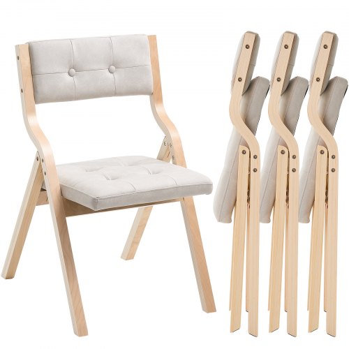 Wooden Folding Chairs with Cushion, Set of 4, Portable Foldable Cushion Chair with Wooden Frame, Modern Padded Dining Chair for Kitchen, Office, Wedding, Party, Dining Room, Easy Assembly, Beige