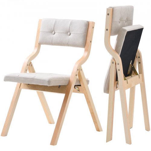 Hopfällbara trästolar med dyna, set om 2, bärbar hopfällbar dyna med träram, modern stoppad matstol för kök, kontor, bröllop, fest, matsal, enkel montering, beige