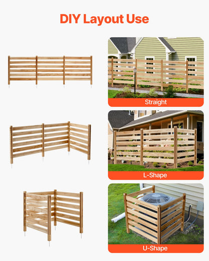 Trästaket, 91 cm B x 91 cm L, 3-panels lamellstaket för luftkonditionering, poolutrustningsinhägnad med metallpinnar, enkel gör-det-själv-installation, utomhus soptunne för trädgårdsdekoration