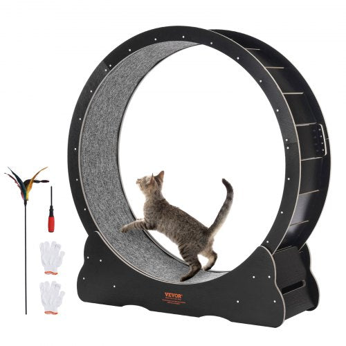 Träningshjul för katt, 102 cm stort löpband för katt, löphjul med avtagbar matta och kattmatta för löpning/promenader/träning, lämplig för de flesta katter