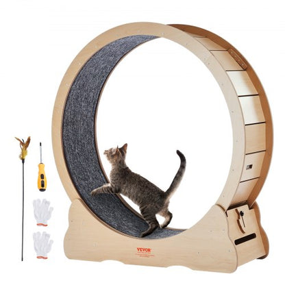 Träningshjul för katt, 102 cm stort löpband för katt för inomhuskatter, löphjul för katt med avtagbar matta och kattmatta för löpning/promenader/träning, lämplig för de flesta katter gul