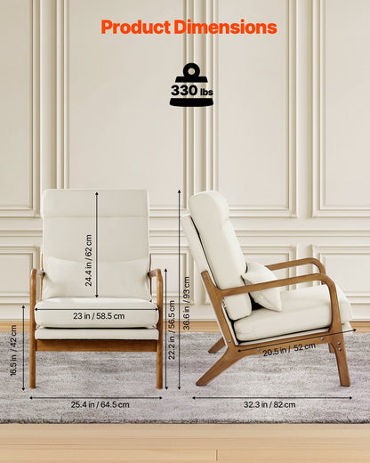 Accent Chair, High Back Mid Century Modern Armchair with Solid Wood Frame and Non-Slip Legs, Upholstered Leisure Chairs with Linen Fabric and 13.5 cm Thickened Cushion, for Living Room, Bedroom