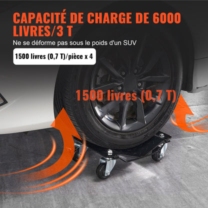 Bilvagn, hjul, däckvagn, 4 st., kraftig skridsko, reparationsvagn, 2721,6 kg