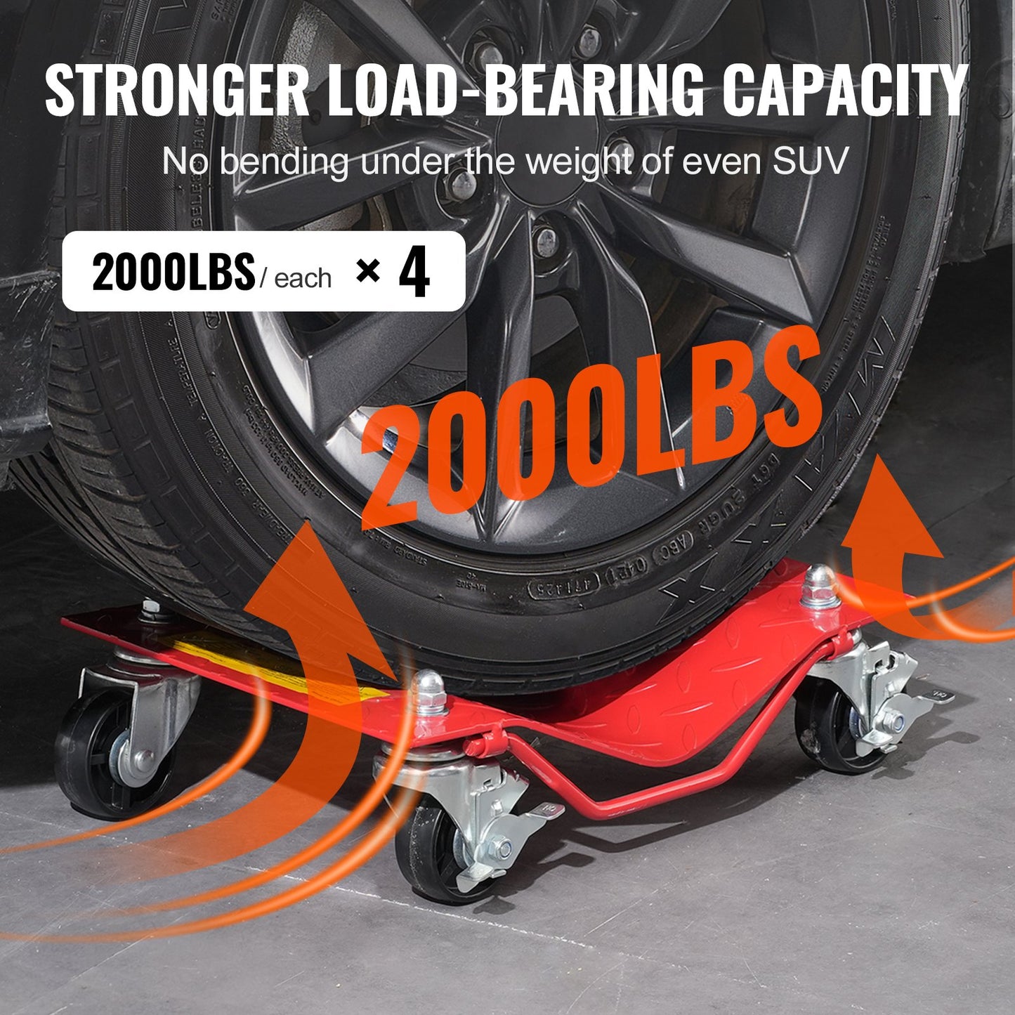 Hjulvagn, 8000 lbs kapacitet kraftig stålbilflyttare, hjulvagn bildäckspåke set med bromsar, fordonsflyttvagn flyttar bilar, lastbilar, släpvagnar, motorcyklar och båtar, set om 4, röd
