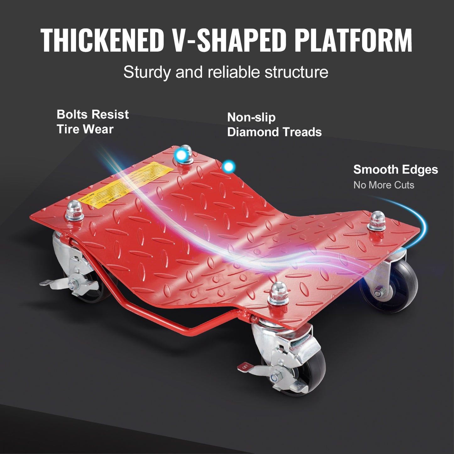 Hjulvagn, 8000 lbs kapacitet kraftig stålbilflyttare, hjulvagn bildäckspåke set med bromsar, fordonsflyttvagn flyttar bilar, lastbilar, släpvagnar, motorcyklar och båtar, set om 4, röd